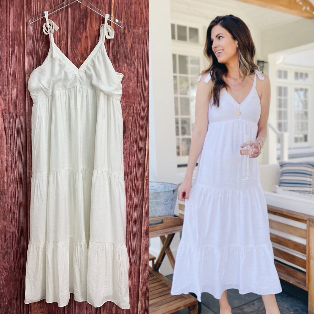 Express White‎ Tiered Sundress Sleeveless V-Neck Cottagecore Womens Size XL